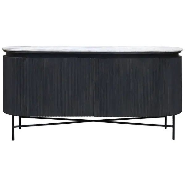 Gemma - Racetrack Sideboard Cabinet with Granite Top and Metal Legs - White and Charcoal Finish | Bed Bath & Beyond