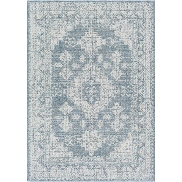 Daerion Geometric Indoor / Outdoor Area Rug in Dark Blue/Aqua | Wayfair North America