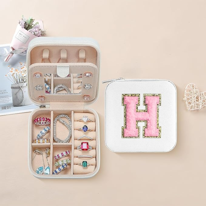 Initial Jewelry Box for Women Birthday Gifts for Her Portable Jewelry Organizers and Storage Trav... | Amazon (US)
