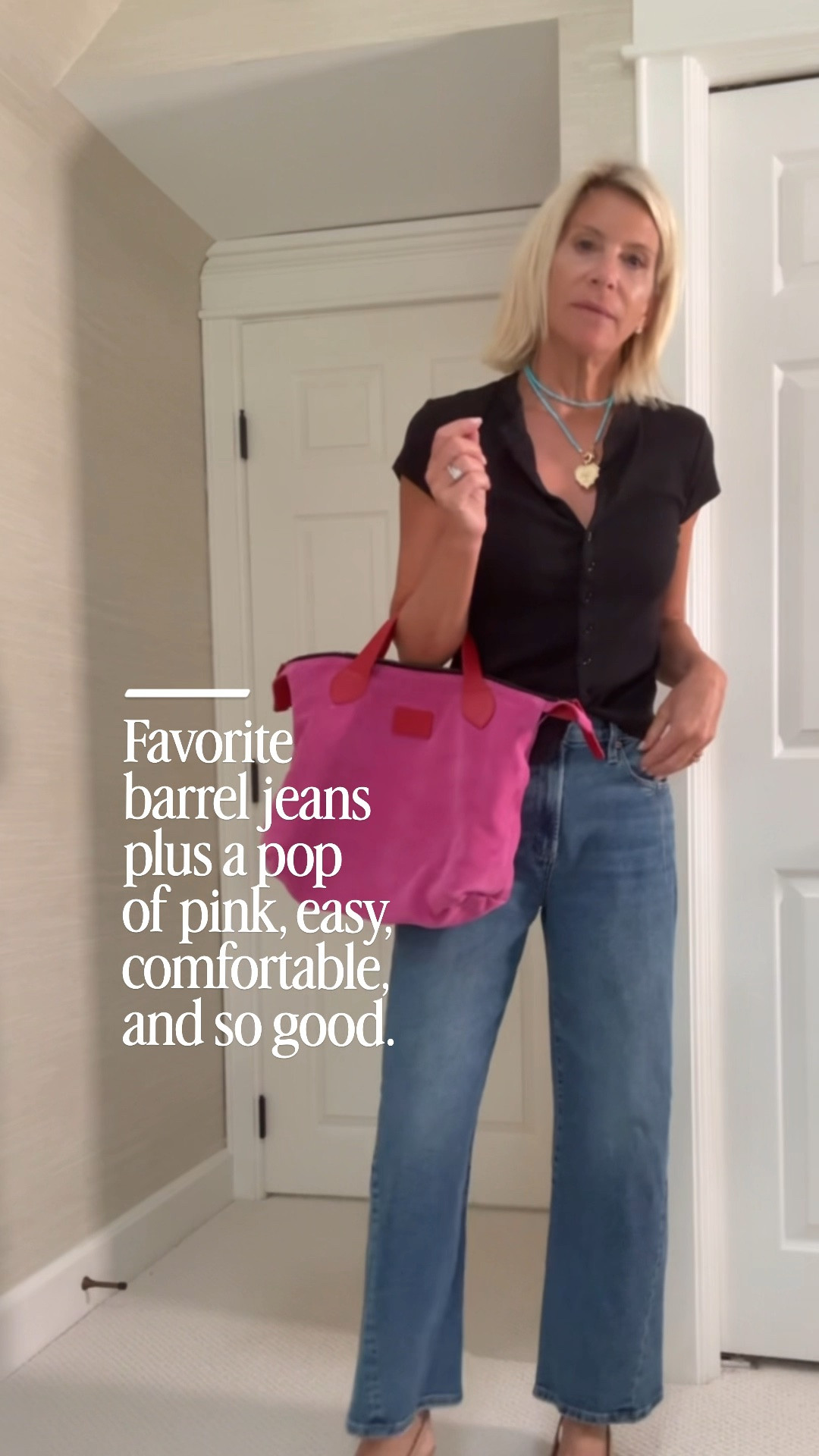 A little early-fall dressing with pieces I already love! This tee + my favorite barrel jeans is such an easy everyday combination, and the pink bag adds just the right pop of color.

👩‍💻 LTK PRO TIPS
❤️ Heart = Support my posts ;-)
🔖 Save = Get sale & restock alerts for the things you love!
📋 Lists = Keep favorites organized (List ideas: Christmas, Birthdays, and Vacations!)
📲 Share = Send lists and products to a friend (or your daughters like me).
💬 Comment = Ask me anything, and I’ll answer. ;-)

#LTKootd #LTKSeasonal #LTKOver40