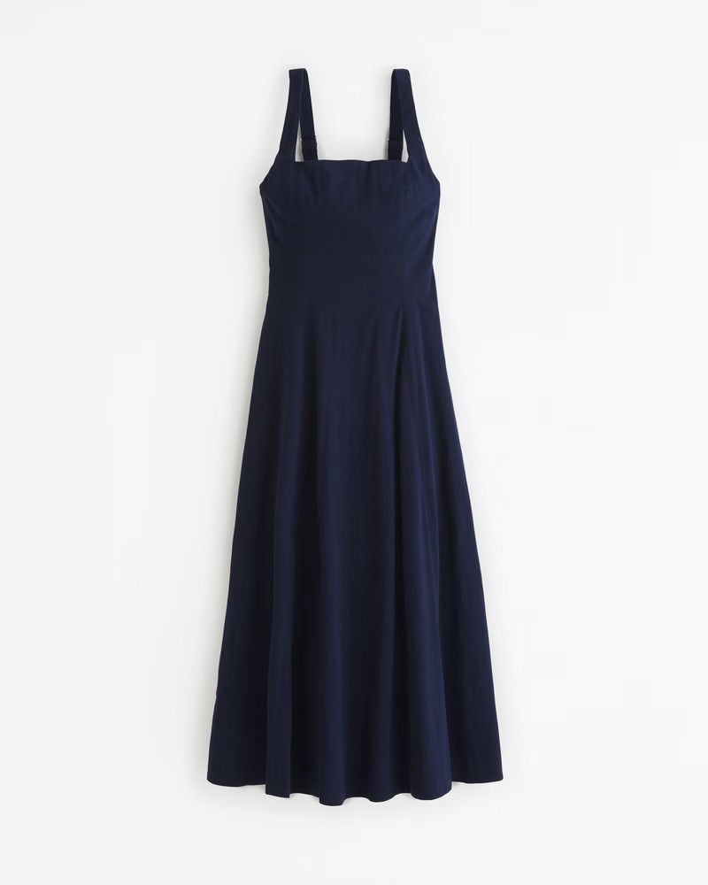 Women's Fit & Flare Stretch Midi Dress | Women's Dresses & Jumpsuits | Abercrombie.com | Abercrombie & Fitch (US)