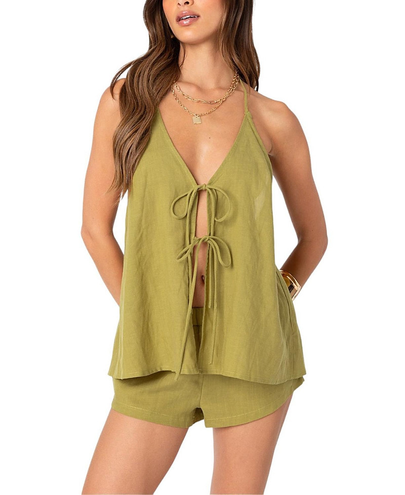 Edikted Arden Linen Look Tie Front Top | Bloomingdale's (US)