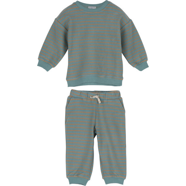 Fuzzy Jones Sweat Set, Dusty Blue & Tan Stripe | Maisonette