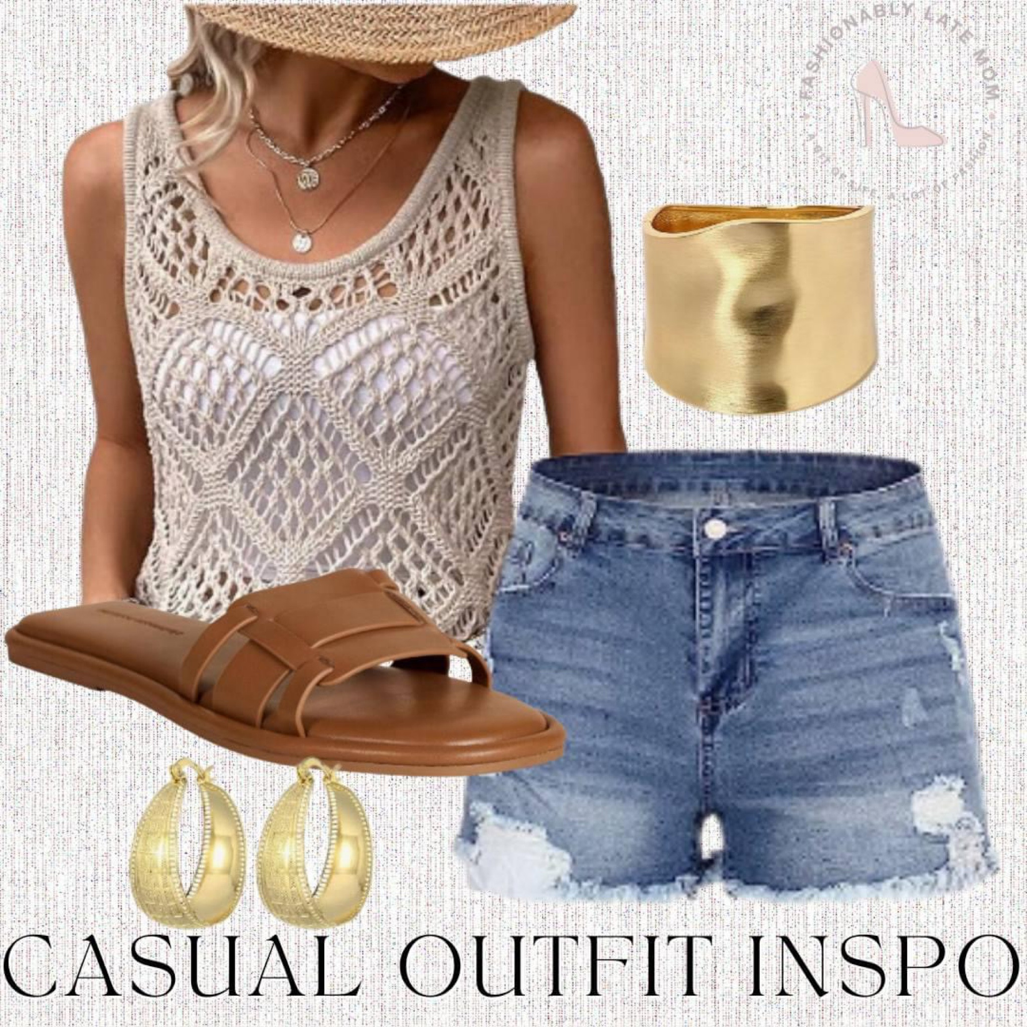 Casual outfit inspo 
Fashionablylatemom 
Fashionably late mom 
Amazon fashion 
crochet tank
beach outfit
vacation outfit
gold bracelet
trending sandals
mom outfit


