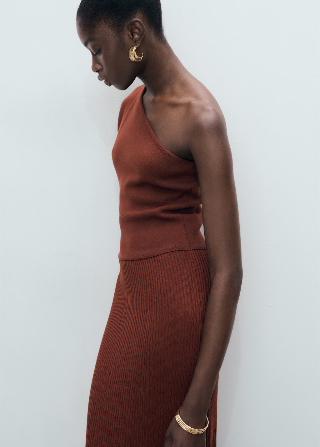 Asymmetrical combined-knit dress - Women | MANGO United Kingdom | MANGO (UK)