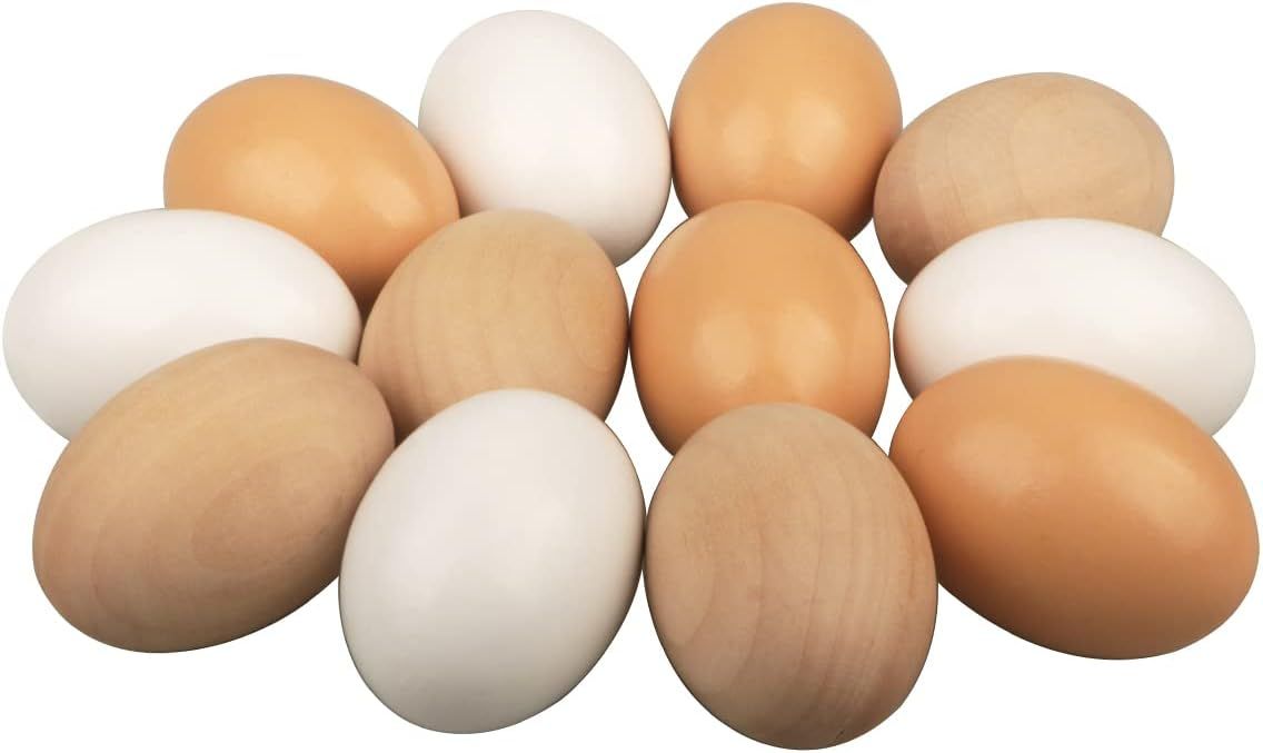 YIYA 12 PCS Wooden Easter Eggs Realistic Wooden Eggs Wooden Fake Eggs Unpainted Wooden Eggs White... | Amazon (US)