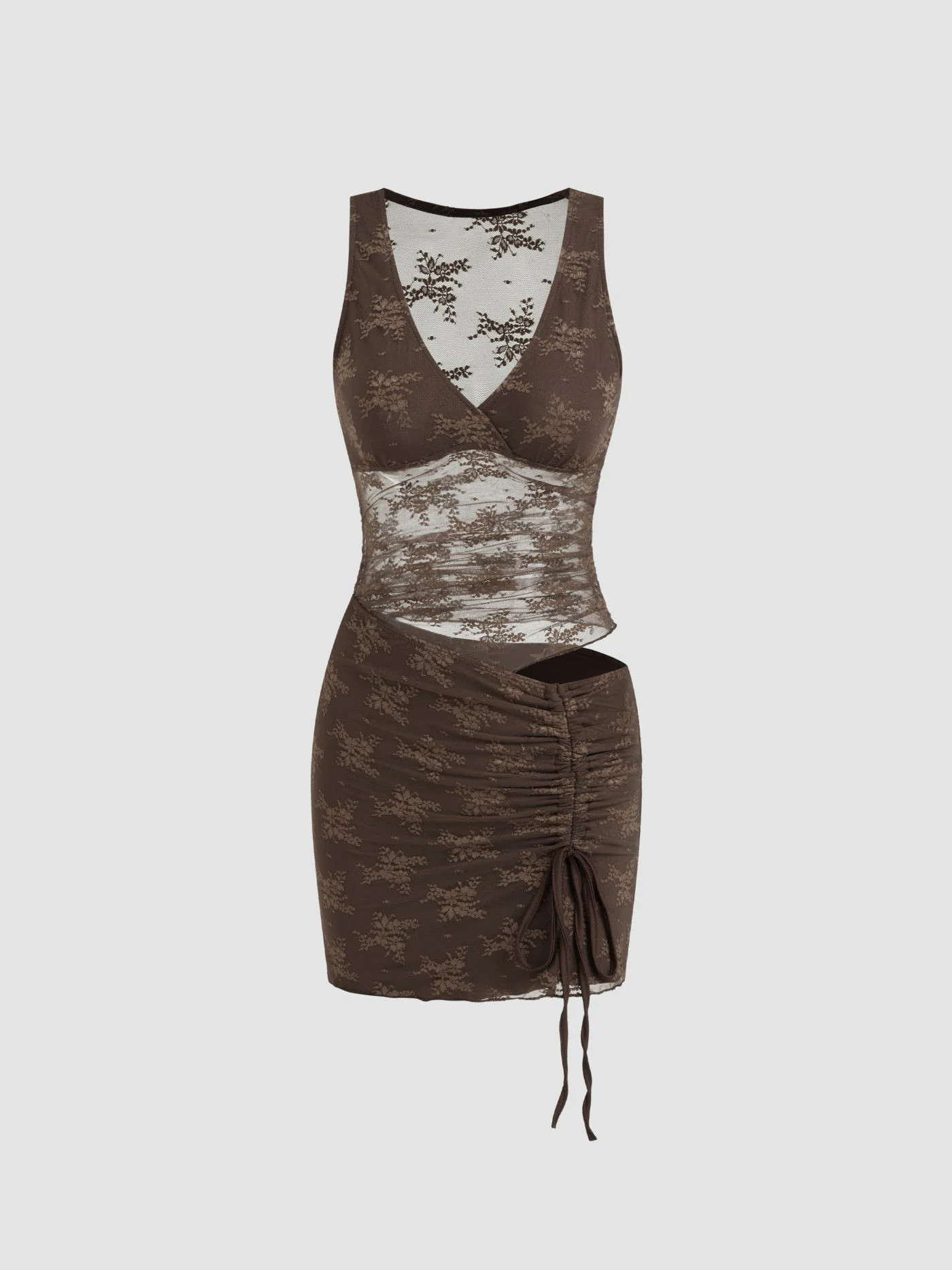 Lace Lace V-neck Drawstring Cut Out Mini Dress For Date | Cider