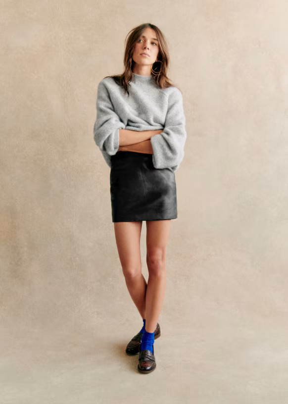 Harlow Skirt - Black - Lamb leather - Sézane | Sezane Paris