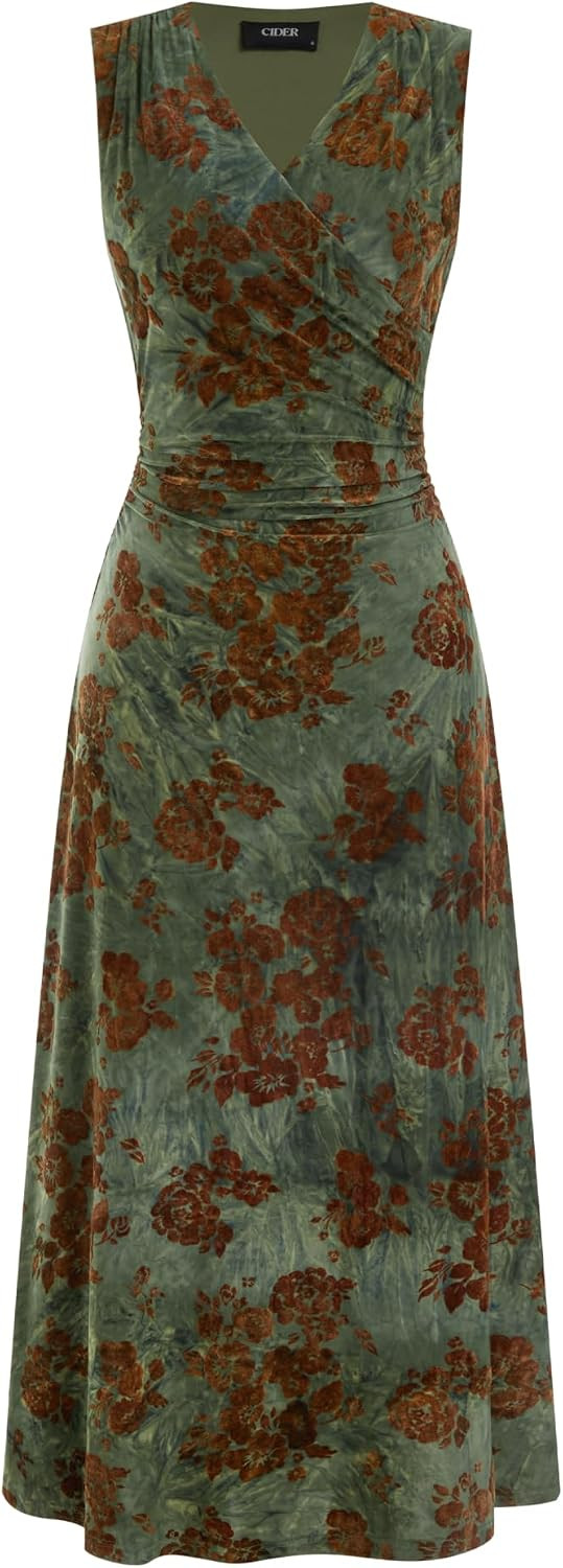 CIDER Womens Velvet Dress Sleeveless V Neck Floral Fit and Flare Outfits | Amazon (US)