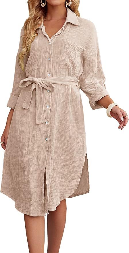 Yanekop Womens Beach Kimono Cardigan Swimsuit Bathing Suit Cover Up Side Split Button Down Shirt ... | Amazon (US)