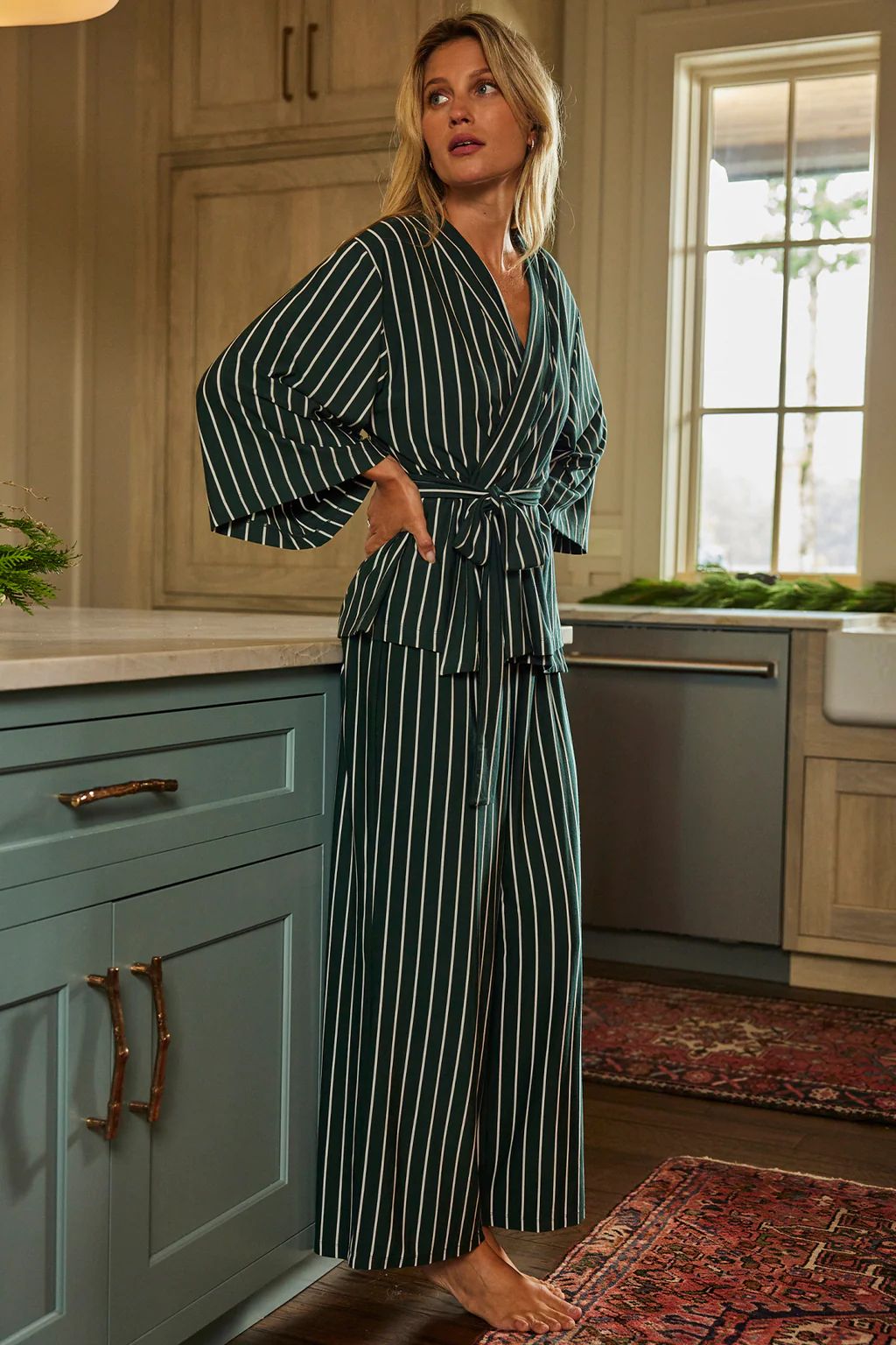 DreamKnit Kimono Pajama Set in Conifer Stripe | Lake Pajamas