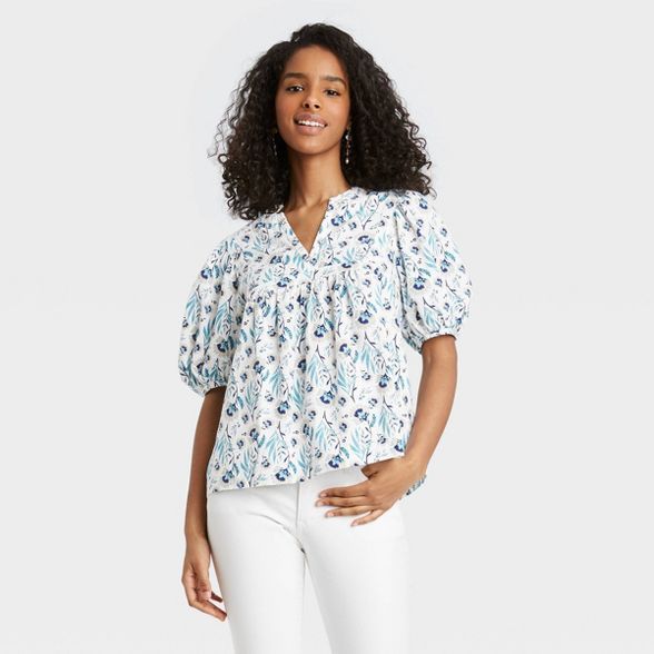 Women's Puff Elbow Sleeve Blouse - Universal Thread™ Floral | Target