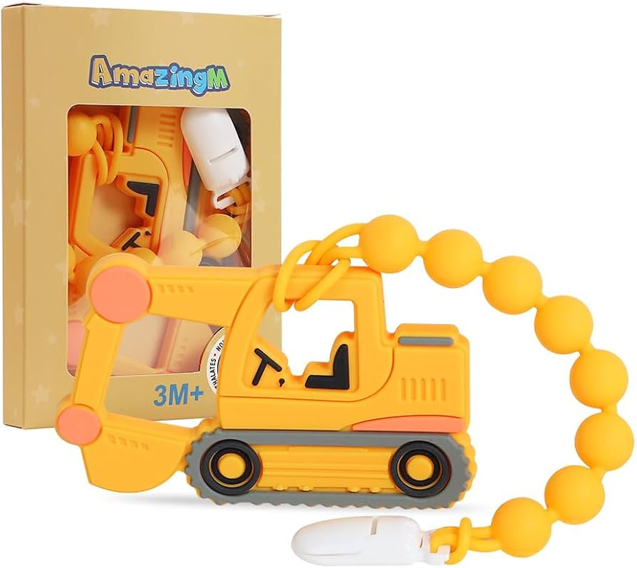 Baby Food Grade Silicone Carrier Vehicle Teether Toy with One Piece Design Pacifier Clip Holder,T... | Amazon (US)