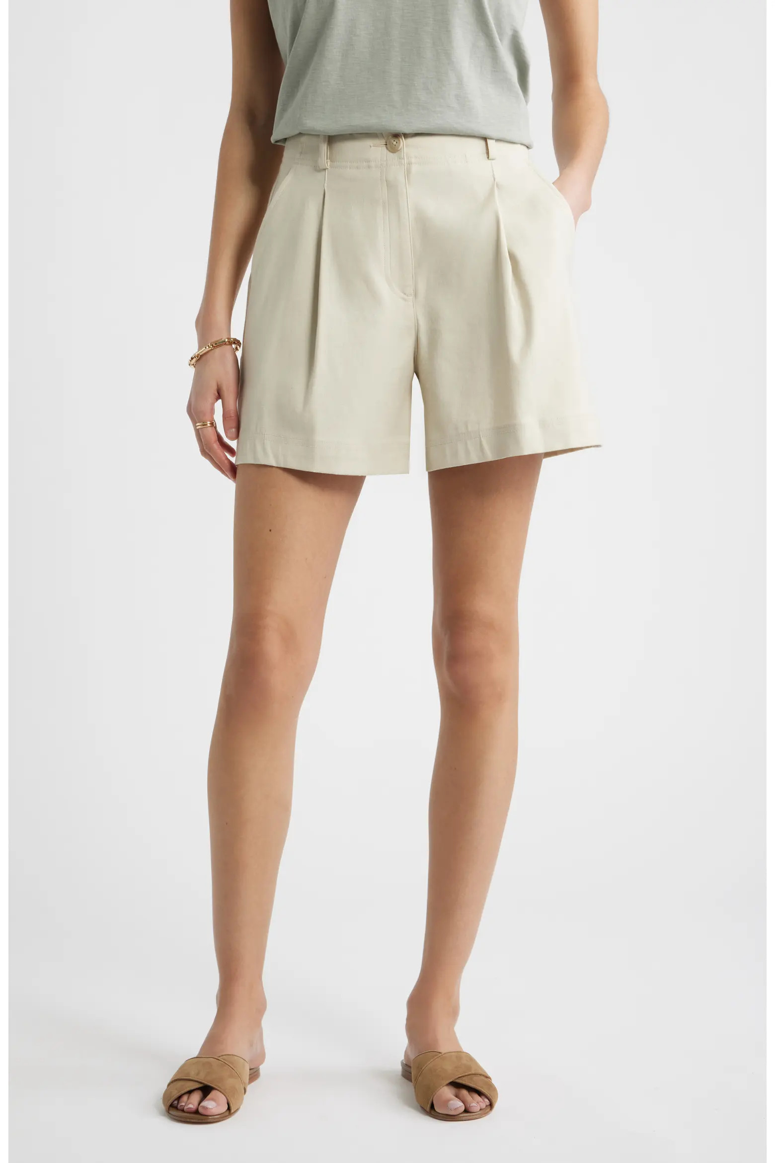 Pleated Linen Blend Shorts (Women) | Nordstrom | Nordstrom