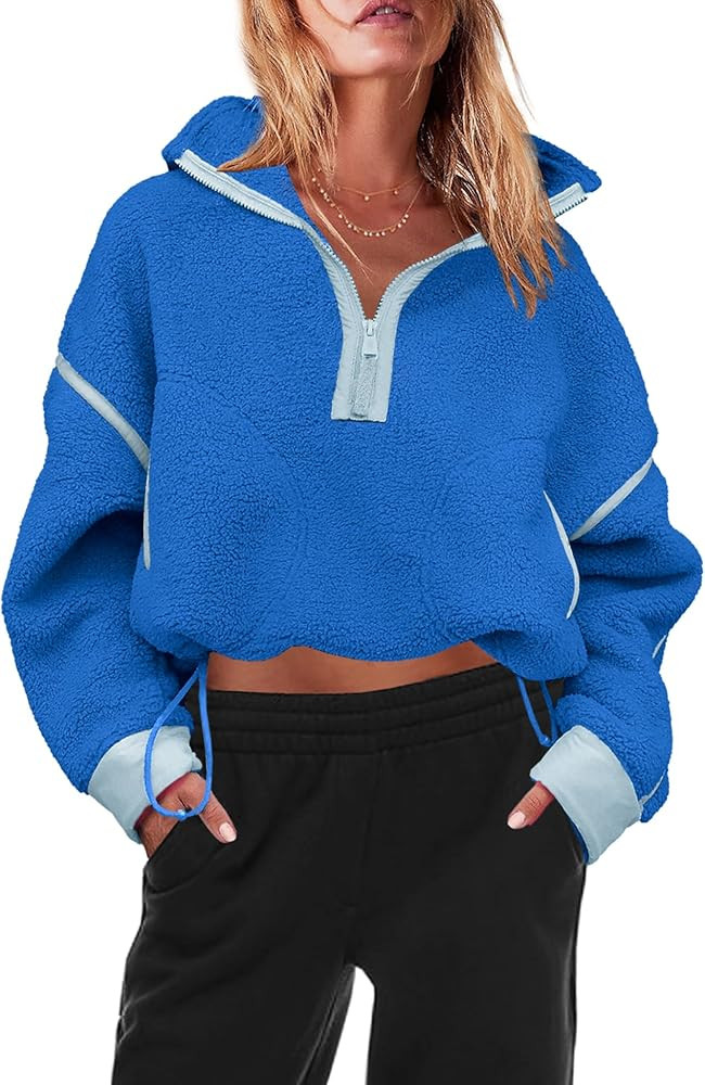 Panadila Womens Half Zip Sherpa Fleece Pullover Soft Oversized Sweatshirt with Pockets Warm Fuzzy... | Amazon (US)