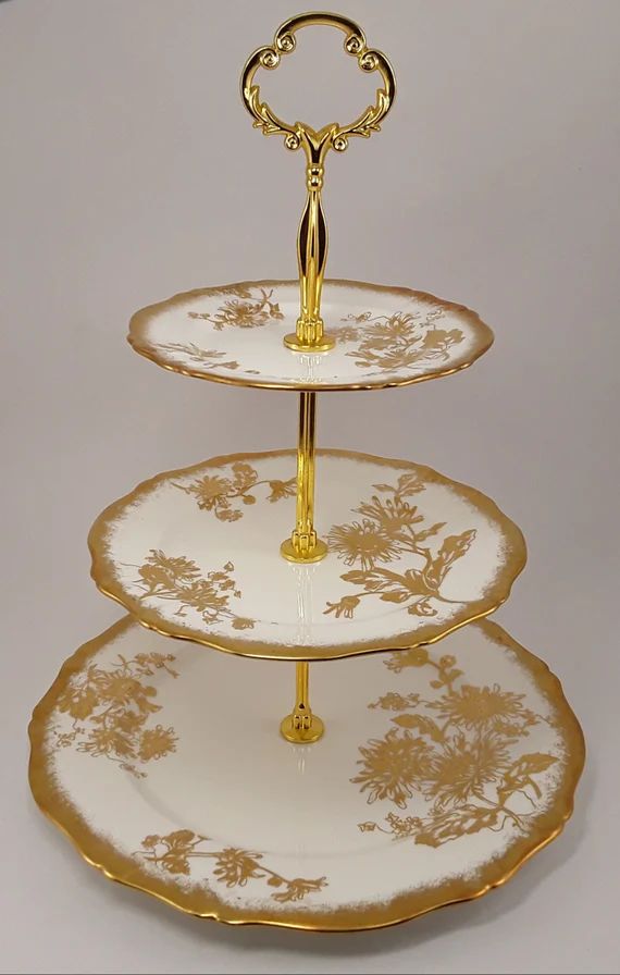 Three Tier Cake Stand ~ Hammersley ~ Golden Chrysanthemum ~ 3 Tier Cake Stand ~ Three Tier Cupcak... | Etsy (CAD)