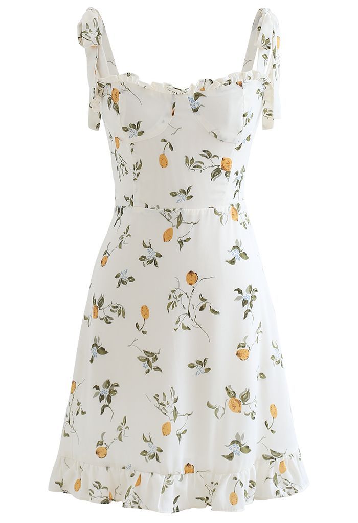 Cutie Lemon Branch Printed Tie-Strap Mini Dress | Chicwish