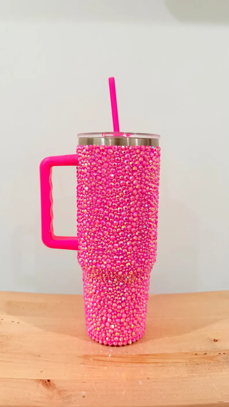40oz Hot Pink Rhinestone Tumbler Barbiecore Travel Cup | Etsy (Global)