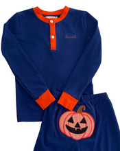 Jack O Lantern Applique Navy Pajama Set-FINAL SALE | Smockingbird Kids