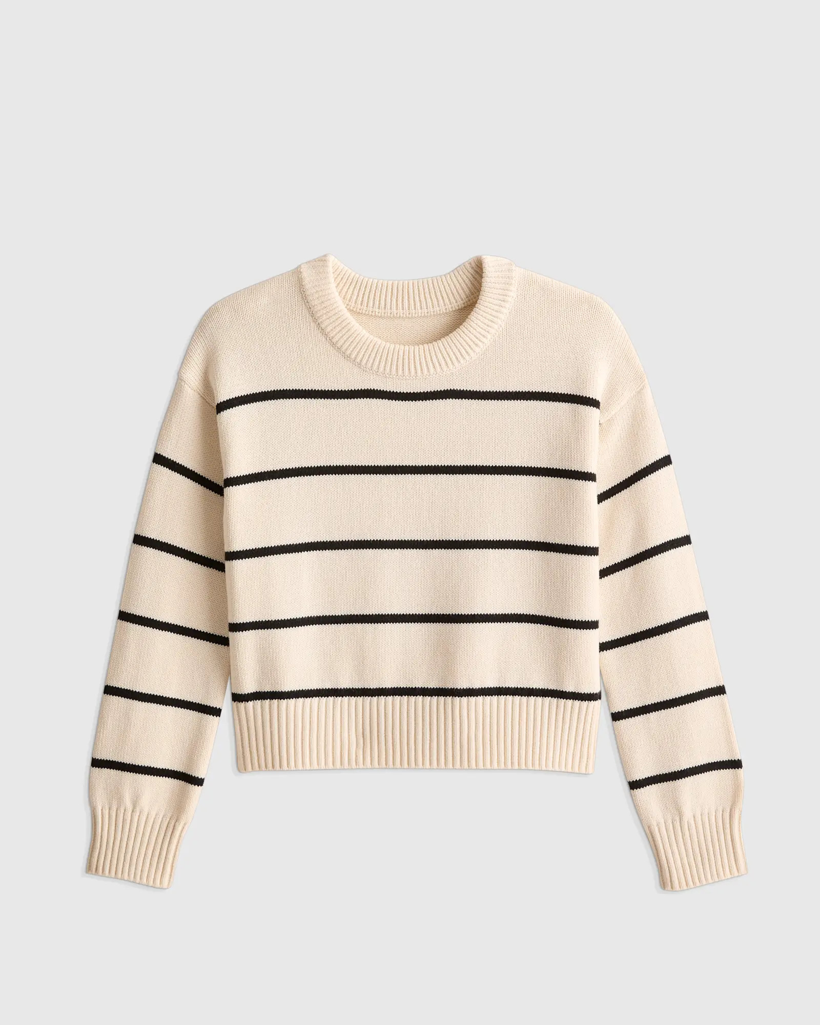 100% Organic Cotton Striped Crew Sweater in White/black Stripe | Quince
