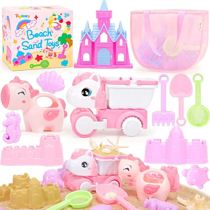 Tagitary Beach Toy Unicorn Sand Toys for Kids,Sand Castle Toys for Beach with Mesh Bag,Sand Shove... | Amazon (US)