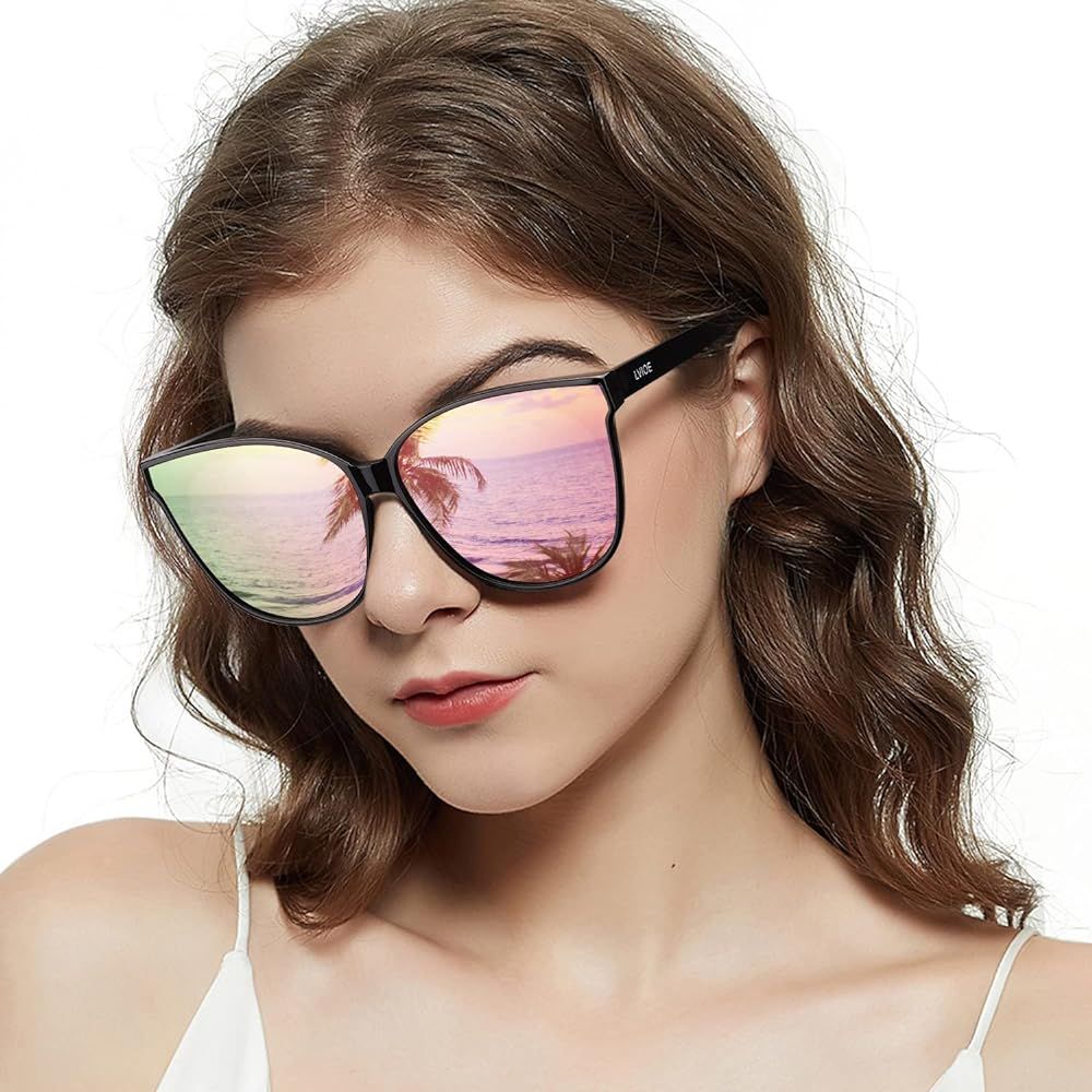 LVIOE Cat Eyes Sunglasses for Women, Polarized Oversized Fashion Vintage Eyewear for Driving Fishing | Amazon (US)