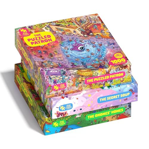 Magic Puzzles 3-Pack • Series Three • The Secret Soup, The Puzzled Patron, & The Gnomes' Homes • 1000 Piece Jigsaw Puzzles from The Magic Puzzle Company | Amazon (US)