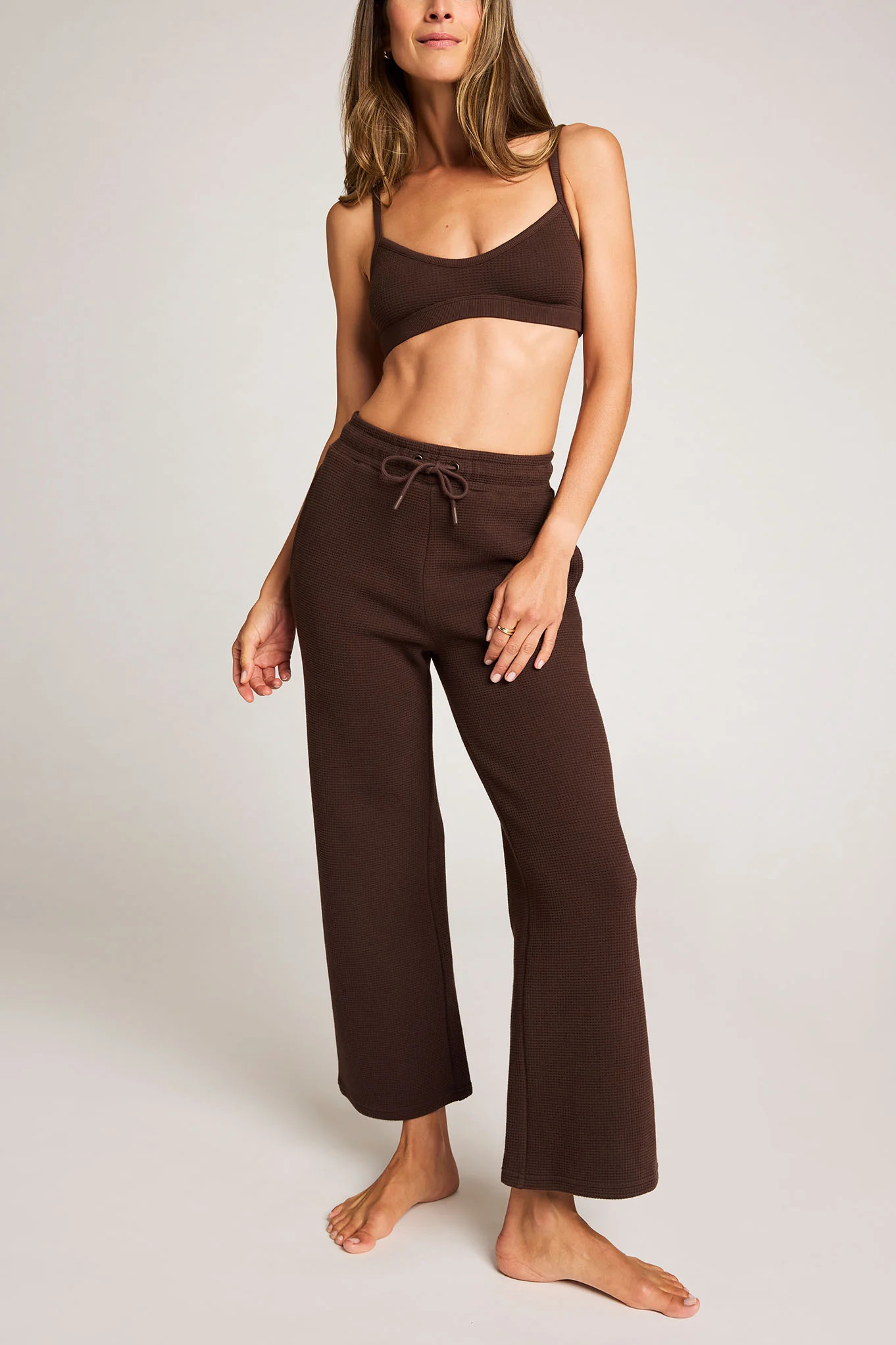 Waffle Knit Cropped Track Pant in Espresso | Negative Underwear