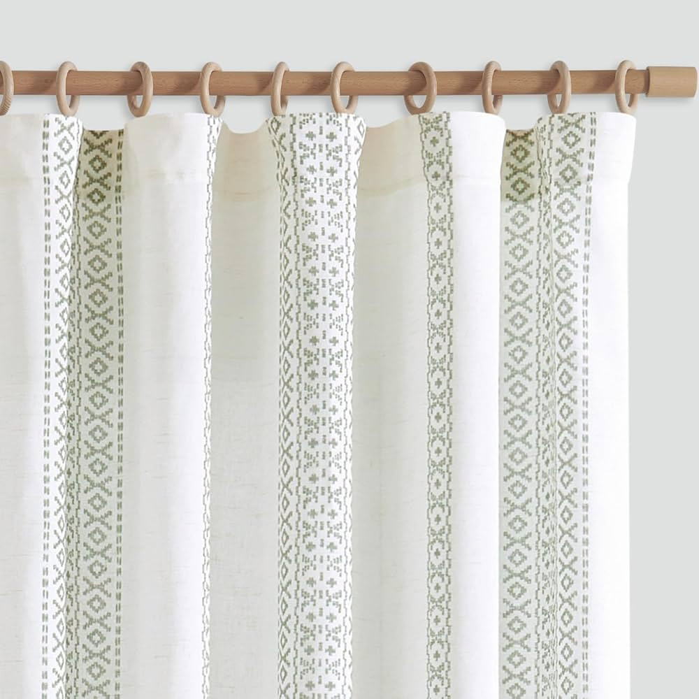 jinchan Boho Linen Curtains 96 Inches Long Country Farmhouse Printed Living Room Bedroom Curtains... | Amazon (US)