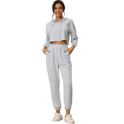 INSPIRE CHIC Womens 2 Piece Outfits Sweatsuit Outfits Hooded Crop Sweatshirt and Jogger Tracksuit Set Grey X-Large | Target