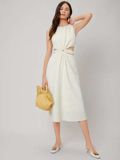 MOTF PREMIUM VISCOSE TEXTURED MIDI DRESS | SHEIN