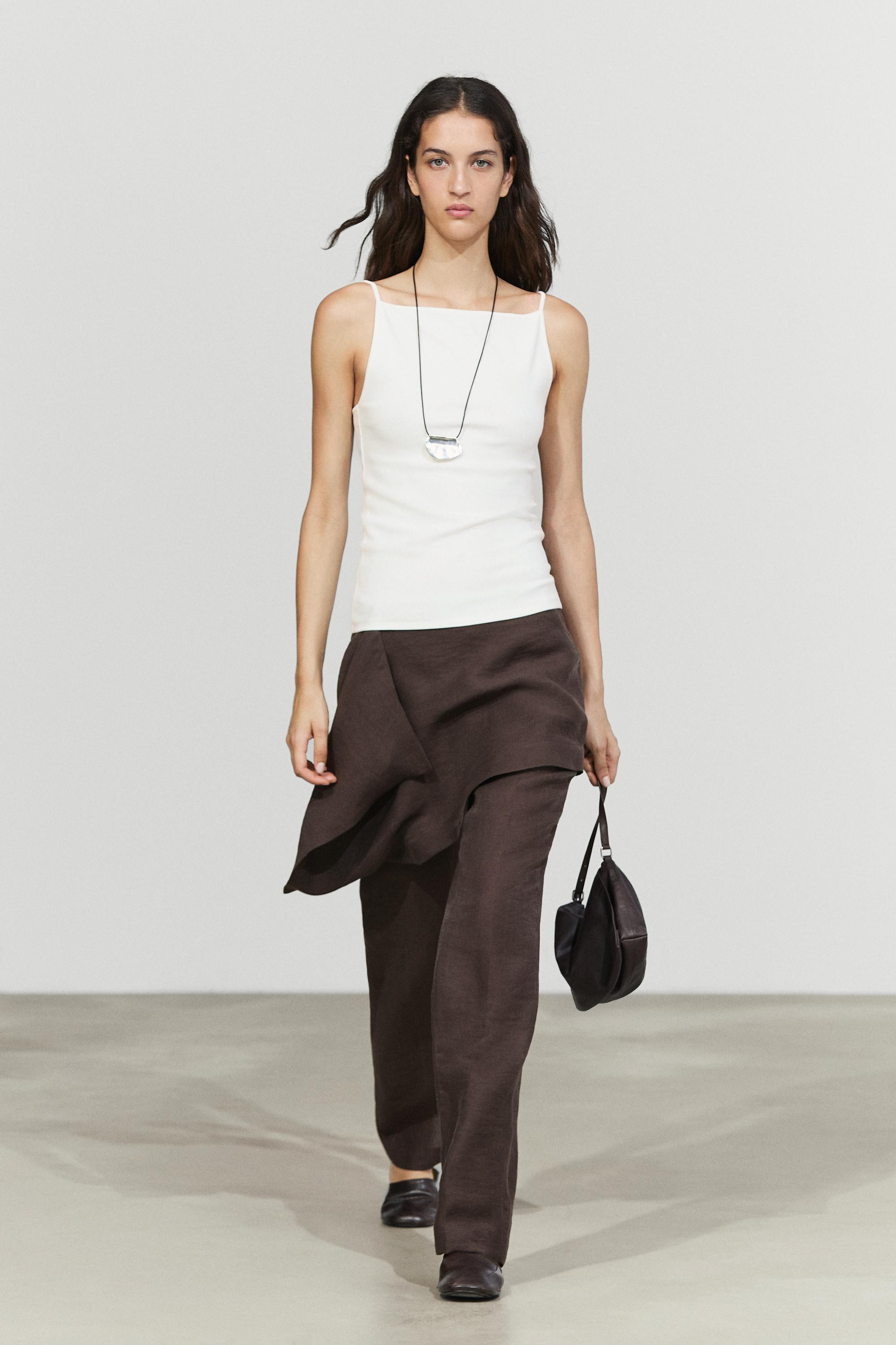 Pants with skirt detail and linen | Massimo Dutti UK