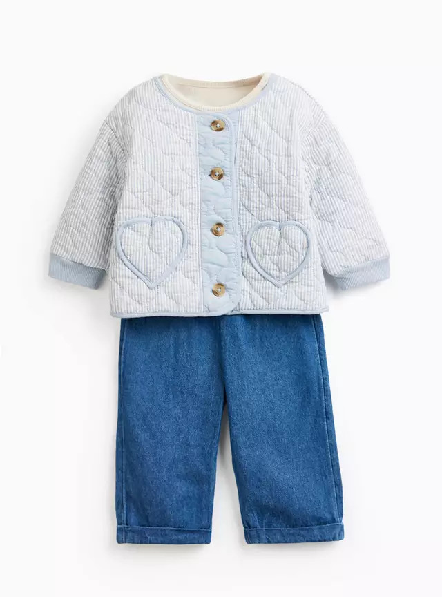Blue Quilted Jacket 3-Piece Set Up to 3 mths | Tu Clothing