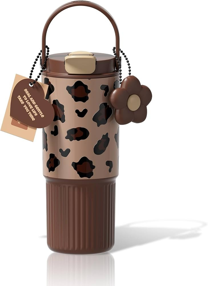26oz Insulated Water Bottle with Dual Lid, Aesthetic Chocolate Brown Tumbler, 316 Stainless Steel... | Amazon (US)