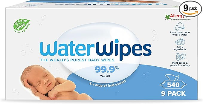 WaterWipes Baby Wipes 9x60 Pack Sensitive Newborn Biodegradable Unscented, 99.9% water (540 Wet W... | Amazon (UK)