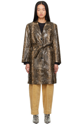 Brown Snake Faux-Leather Coat | SSENSE