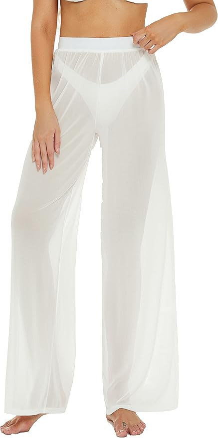Awoscut Women See Through Sheer Mesh Pants Beach Swimsuit Bikini Bottom Cover up Party Club Elast... | Amazon (US)