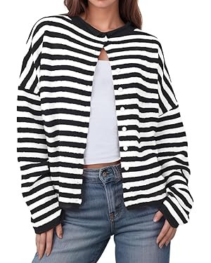 UNCLECAT Womens Striped Cardigan Sweater Casual Button Up Knit Tops Long Sleeve Sweaters Open Fro... | Amazon (US)