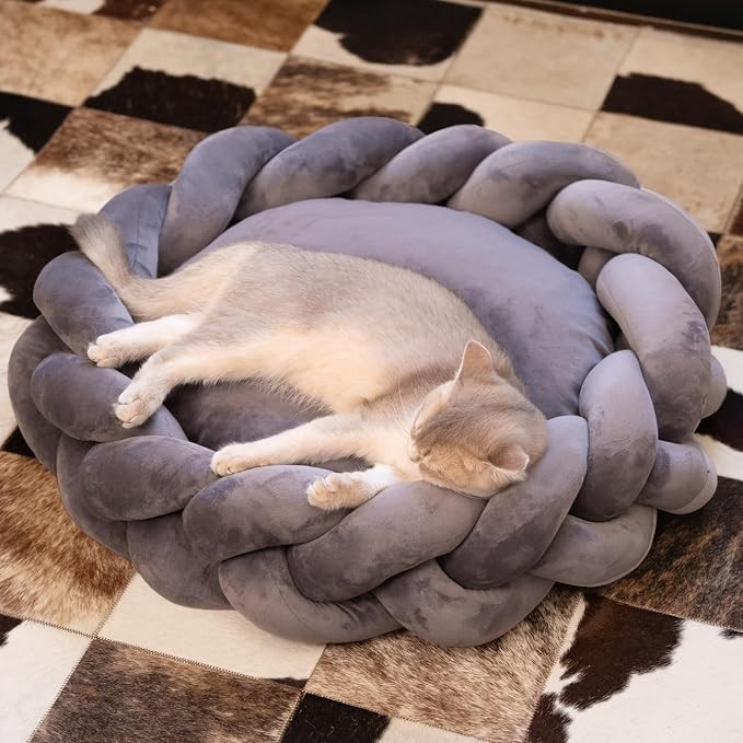 Weave Cat Bed for Indoor Cats,Cute Pet Bed with Washable Cushion Fluffy Kitty Bed for Small Dog(D... | Amazon (US)