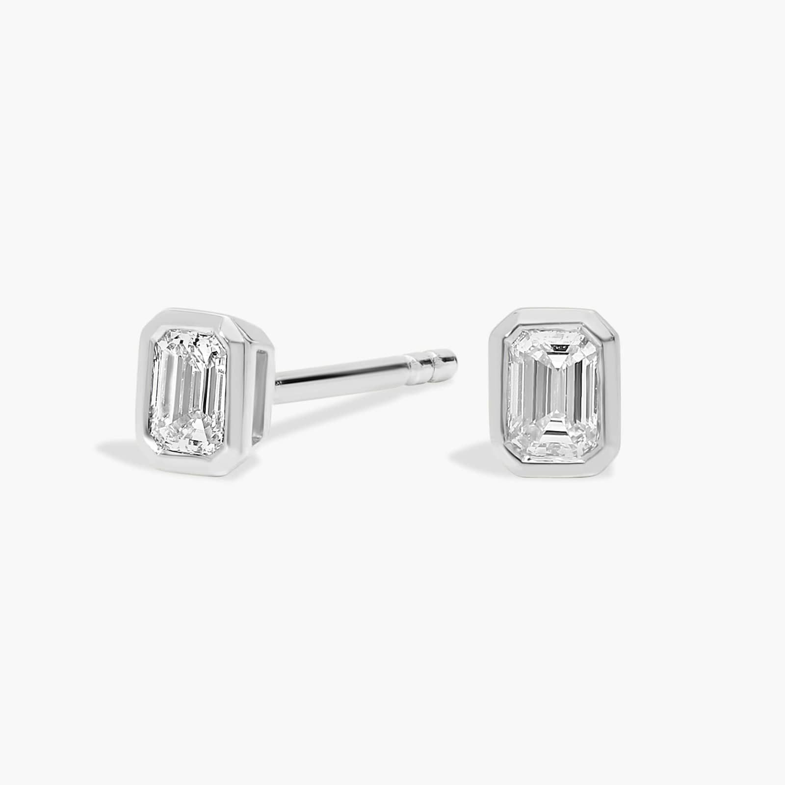 Bezel Set Emerald Cut Lab-Grown Diamond Stud Earrings In 14K White Gold (1/4 Ct. tw. - F-G / VS2-... | Blue Nile