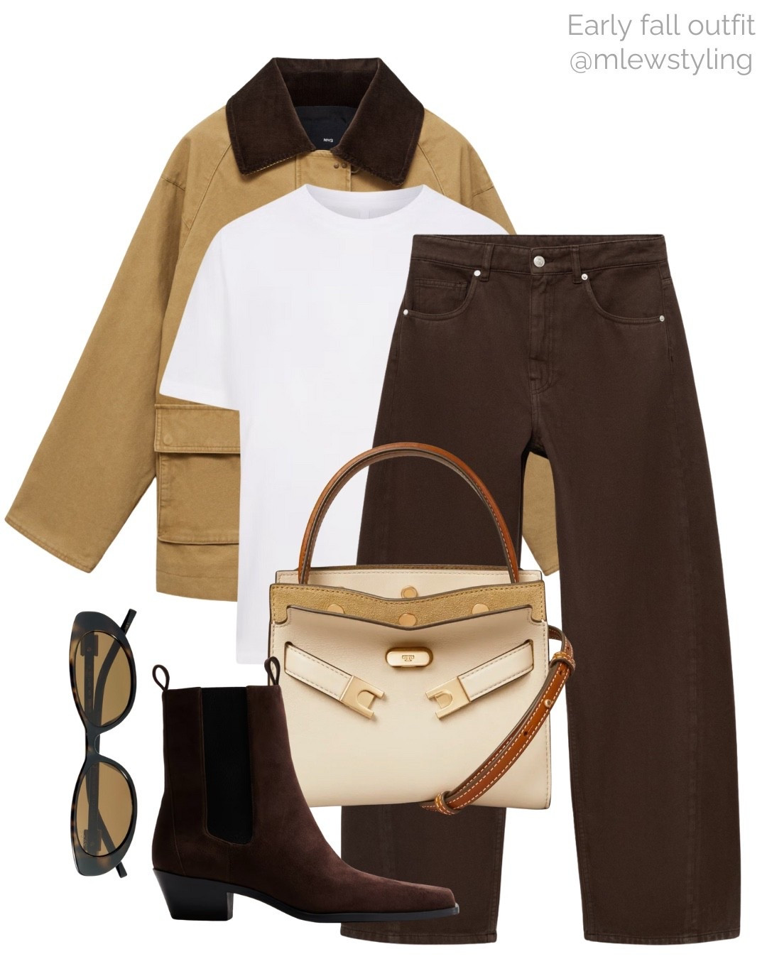 An early fall outfit with a barn jacket, white tee, and barrel leg jeans 🤎

Tags: new-in H&M, skims t-shirt, brown jeans, Tory Burch bag, brown suede ankle boots, Gucci sunglasses, fall trends, everyday outfit 

#LTKItBag #LTKStyleTip #LTKShoeCrush