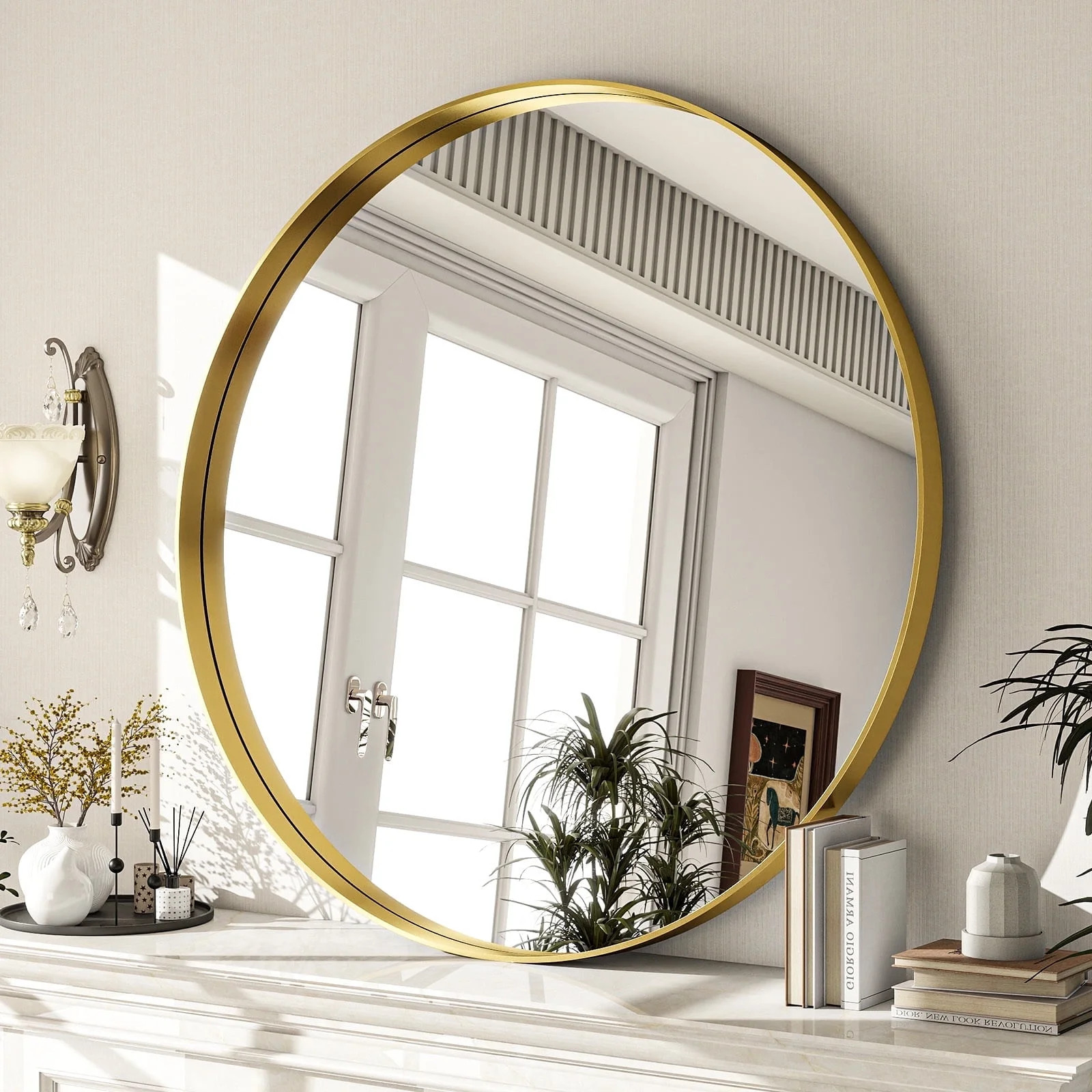 BEAUTYPEAK 30" Round Bathroom Mirror Circle Mirror With Deep Frame Wall Mounted,Gold | Walmart (US)