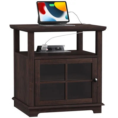 Katishia Manufactured 22.4" Tall Wood Nightstand with Storage and Built-in Outlets | Wayfair North America