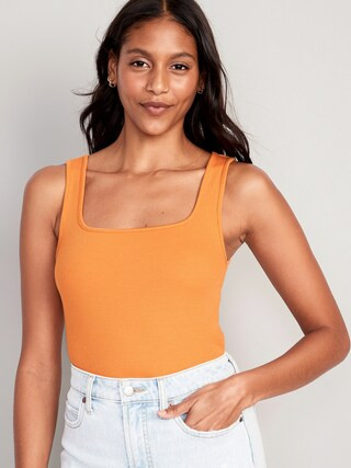 Fitted Square-Neck Ultra-Cropped Rib-Knit Tank Top for Women | Old Navy (US)