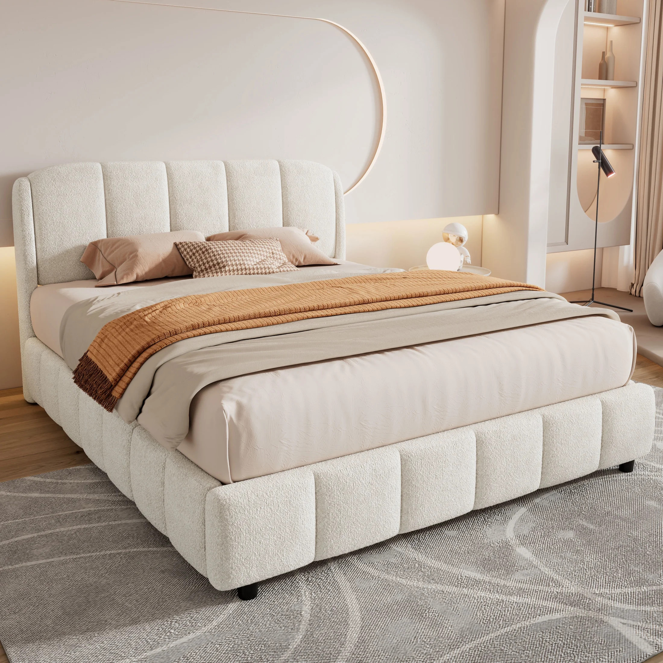 Christopher Knight Home Lysandra Queen Boucle Upholstered Platform Bed with Wood Headboard, Beige | Walmart (US)