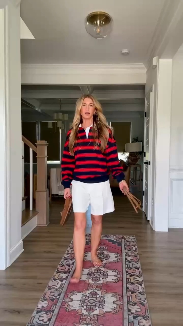 Rugby top + white trouser shorts! 
Top: runs slightly oversized, wearing size small
Short: run TTS

#LTKgrwm #LTKootd #LTKSeasonal