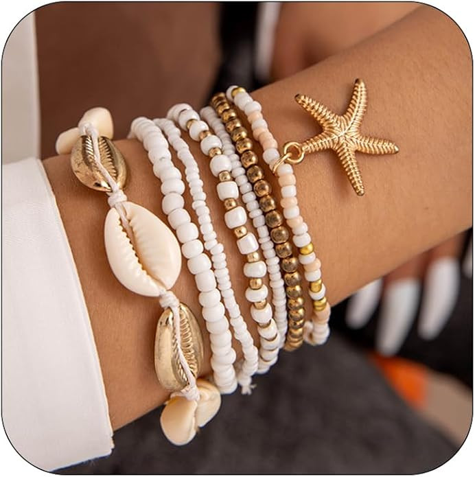 7PCS Shell Bracelet for Women Boho Layered Seashell Bracelet Gold Starfish Bracelet Jewelry Acces... | Amazon (US)