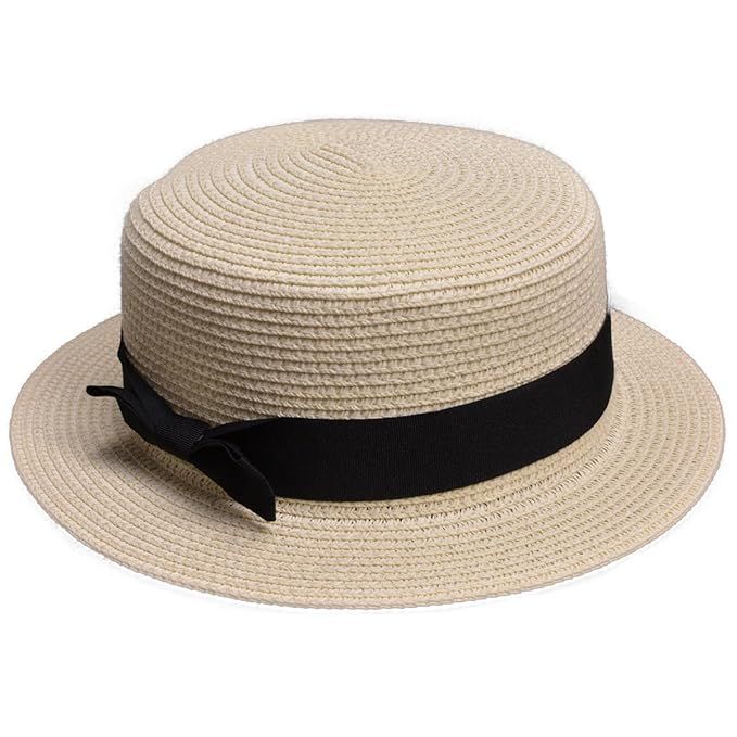 Lawliet Womens Straw Boater Hat Fedora Panama Flat Top Ribbon Summer A456 (Ivory) at Amazon Women... | Amazon (US)