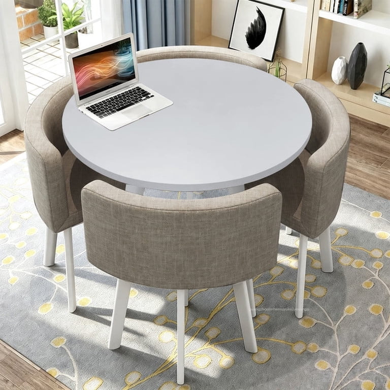 Modern Space-Saving Round Dining Set \u2013 Gray Table And Chair Set For Small Spaces | Walmart (US)