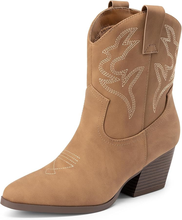 DREAM PAIRS Women's Cowboy Cowgirl Boots Embroidered Stitched Short Western Boots Low Chunky Heel... | Amazon (US)